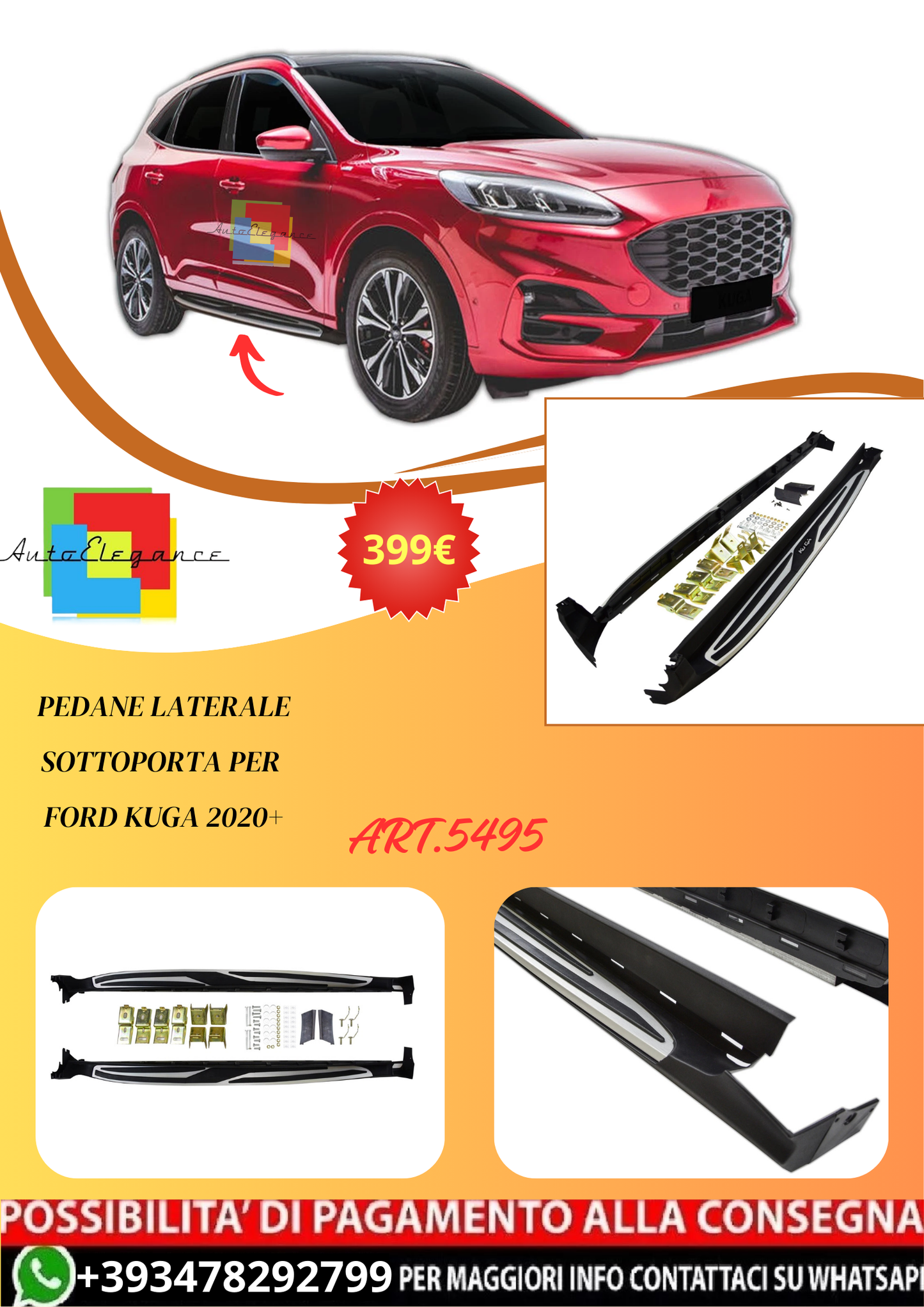 💫ART.5495 Pedane Laterale Sottoporta per Ford Kuga 2020+💫
