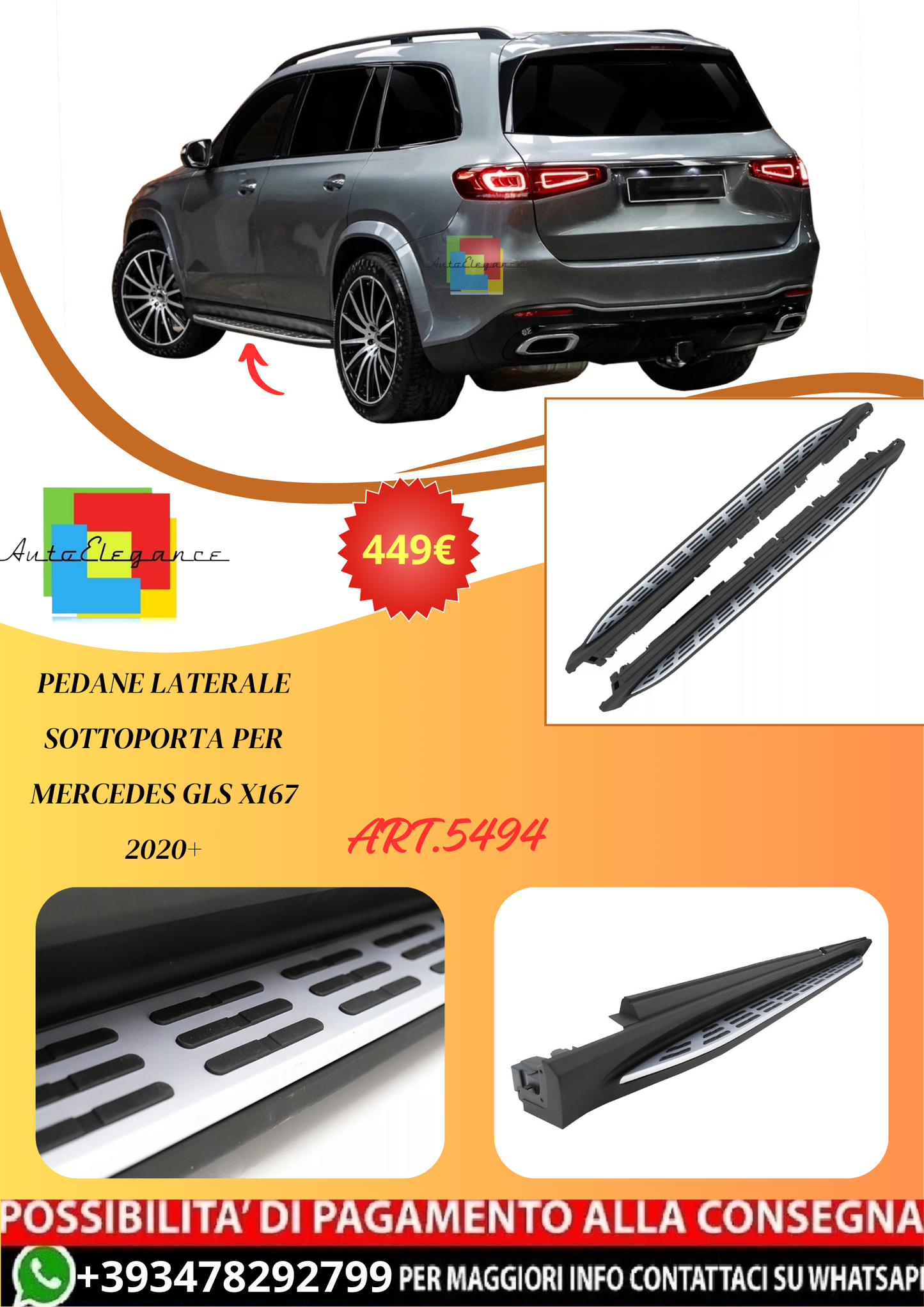 💫ART.5494 Pedane Laterale Sottoporta per Mercedes GLS X167 2020+💫
