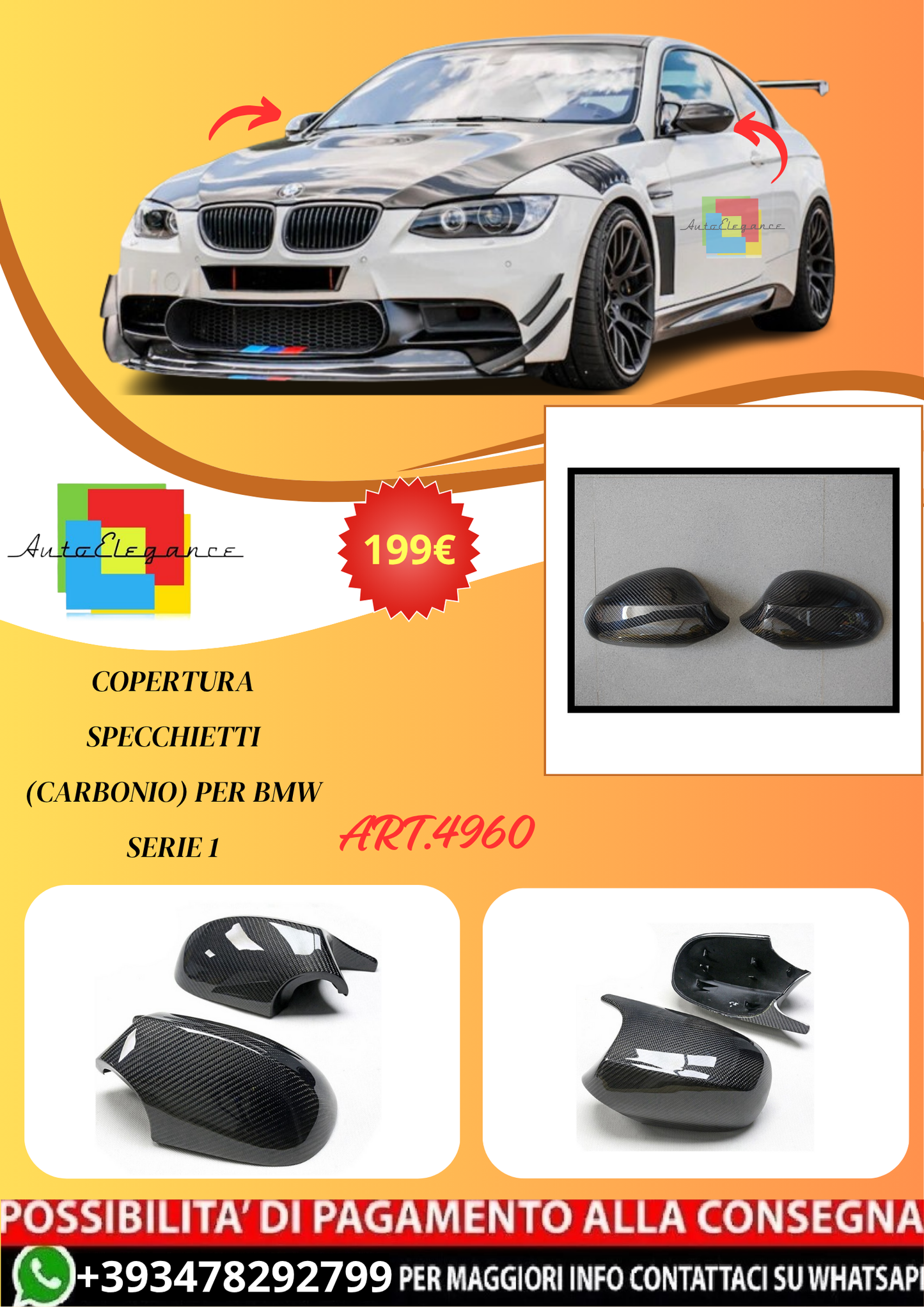 💫ART.4960 Copertura Specchietti (Carbonio) per BMW Serie 1💫