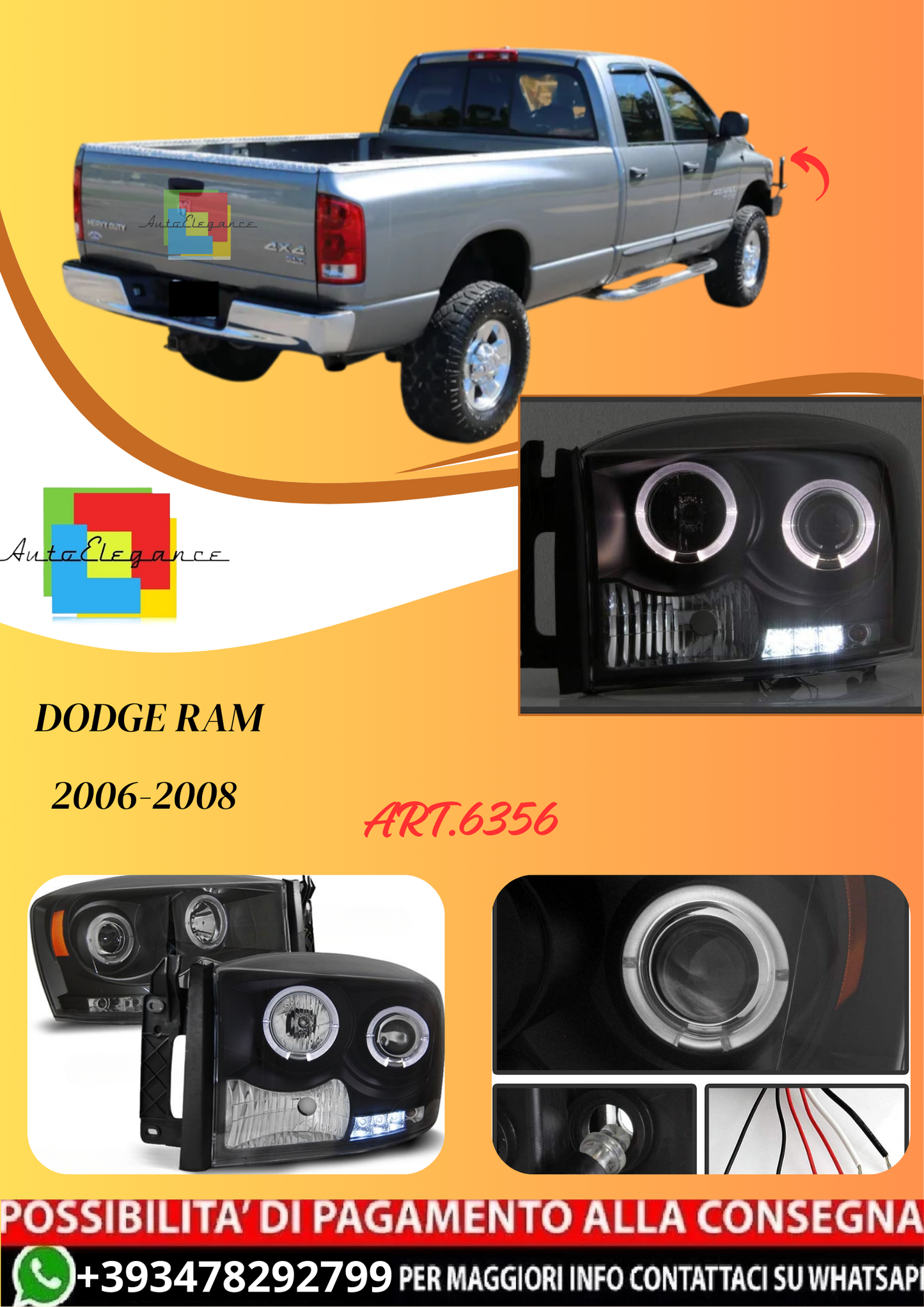 💫ART.6356 FARI 'OCCHI D'ANGELO' NERI per DODGE RAM 2006-2008💫
