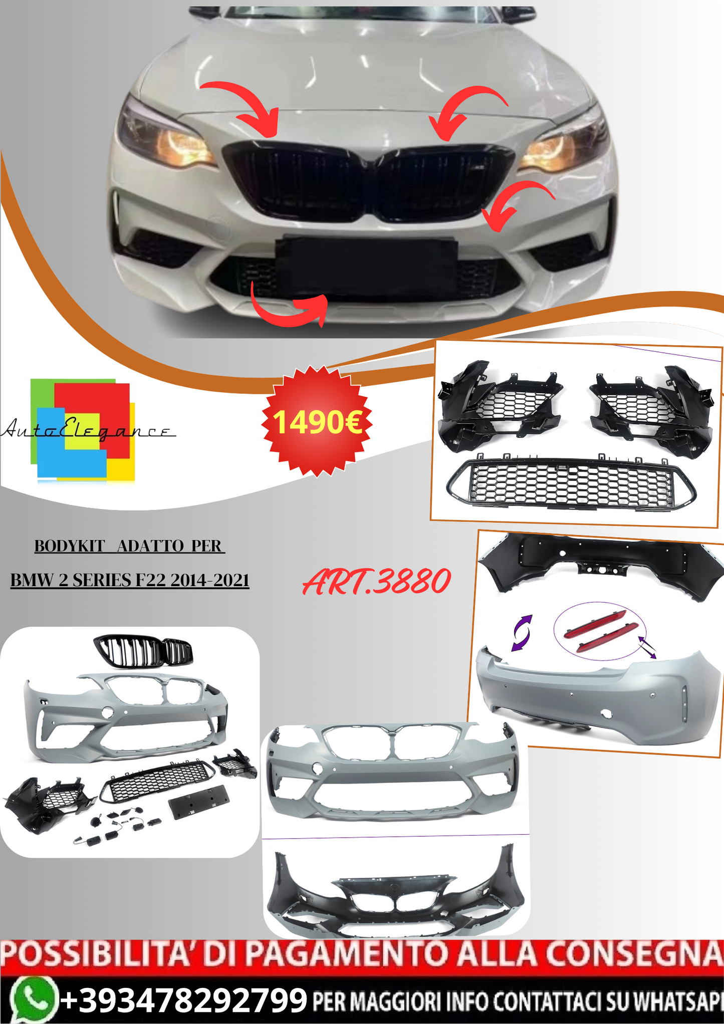 💫ART.3880 Bodykit adatto per BMW 2 Series F22 2014-2021💫