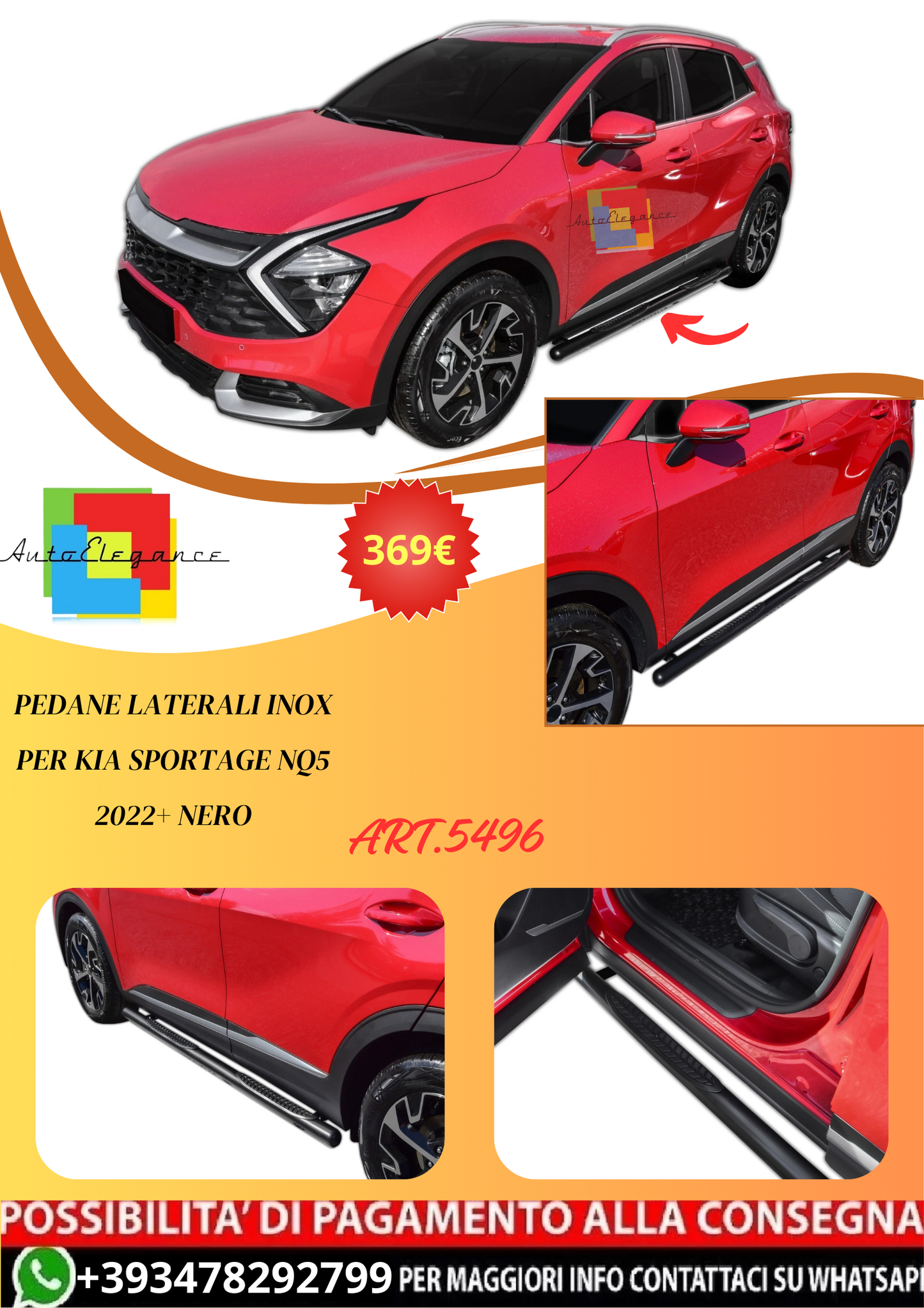💫ART.5496 Pedane Laterali Inox per Kia Sportage NQ5 2022+ Nero💫