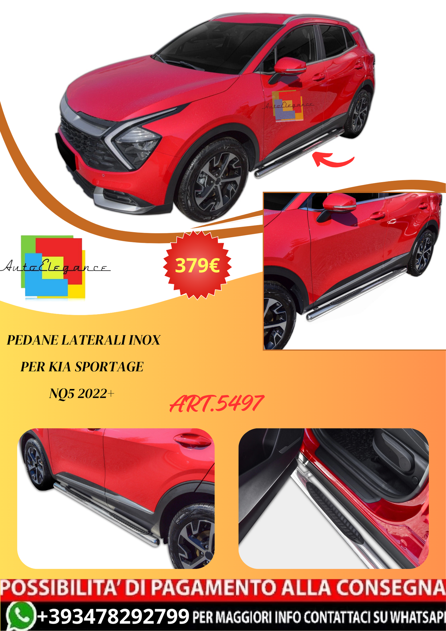 💫ART.5497 Pedane Laterali Inox per Kia Sportage NQ5 2022+ 💫