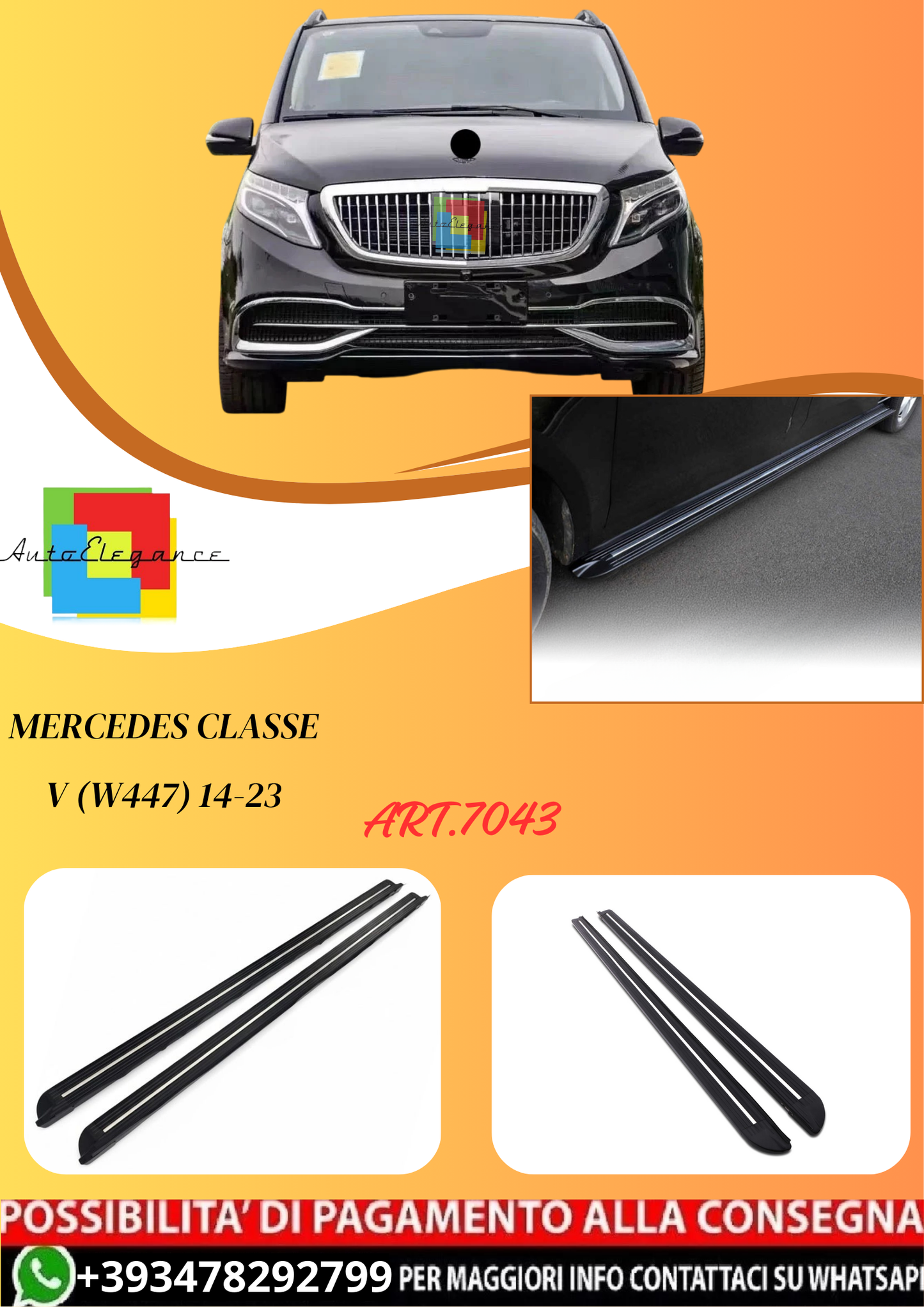 💫ART.7043 Pedane Laterali in Alluminio per Mercedes Classe V (W447) 14-23💫