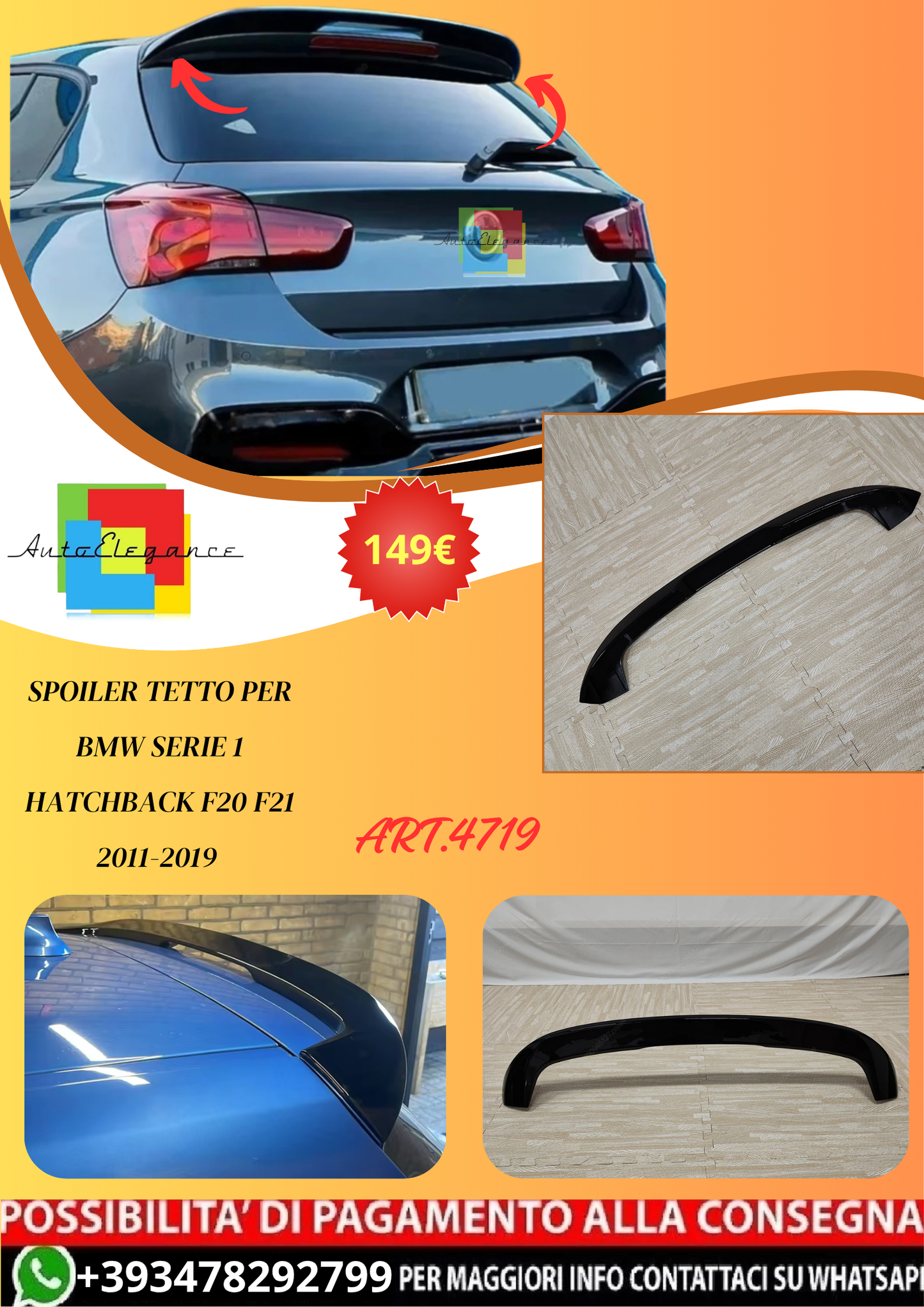 💫ART.4719 Spoiler Tetto per BMW Serie 1 Hatchback F20 F21 2011-2019💫