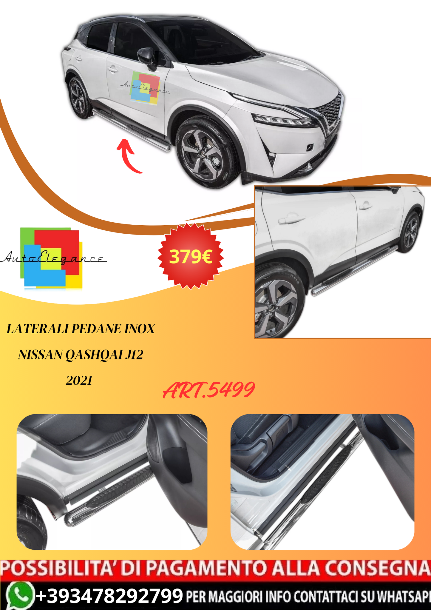 💫ART.5499 Laterali Pedane Inox Nissan Qashqai J12 2021 💫