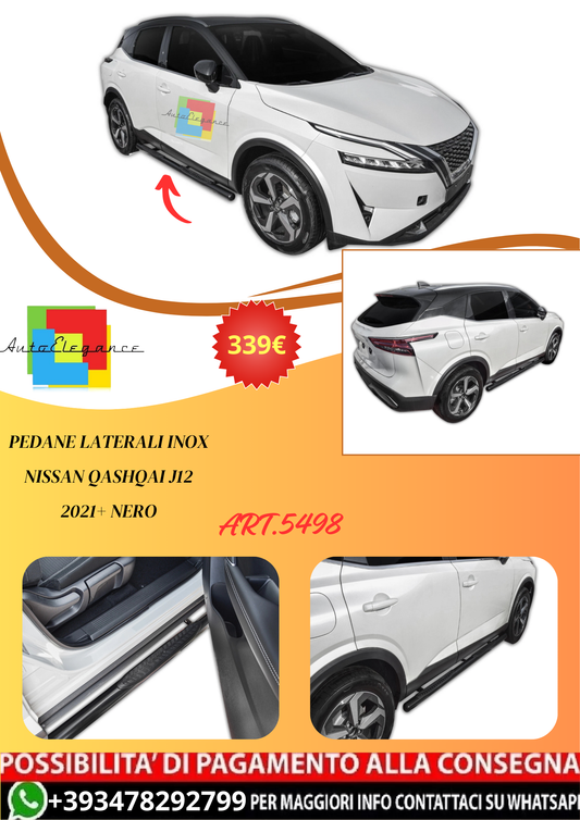 💫ART.5498 Pedane Laterali Inox Nissan Qashqai J12 2021+ Nero 💫