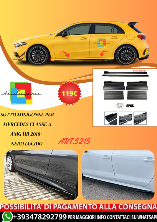 💫ART.5215 Sotto Minigonne per Mercedes Classe A AMG HB 2018+ Nero Lucido💫