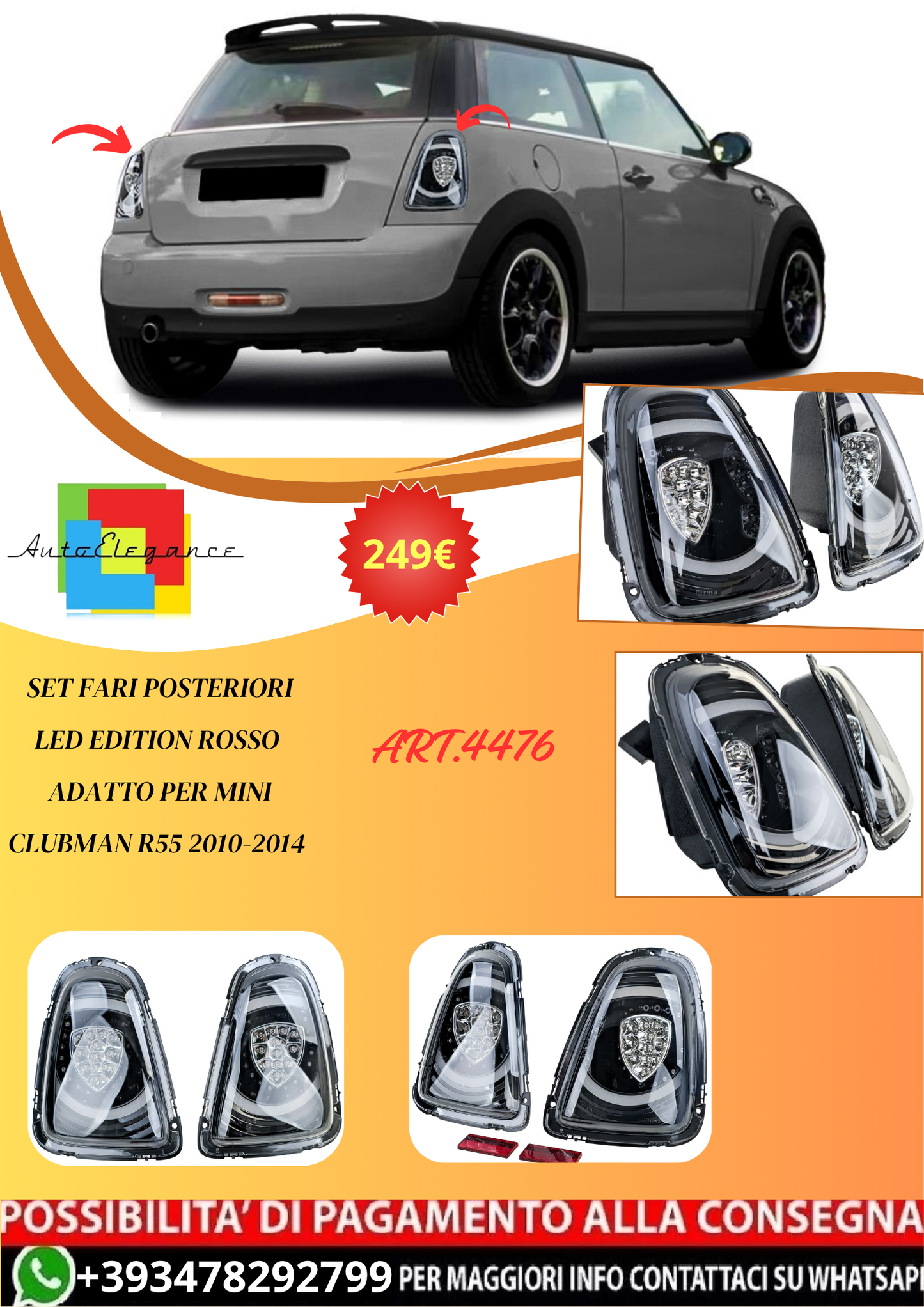 💫ART.4476 Set Fari Posteriori LED Edition Rosso per Mini Clubman R55 10-14💫