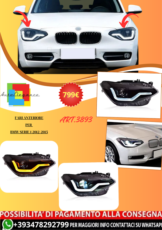 💫ART.3893 FARI ANTERIORI  (DAYLIGHT) PER BMW SERIE 1 2012-2015💫