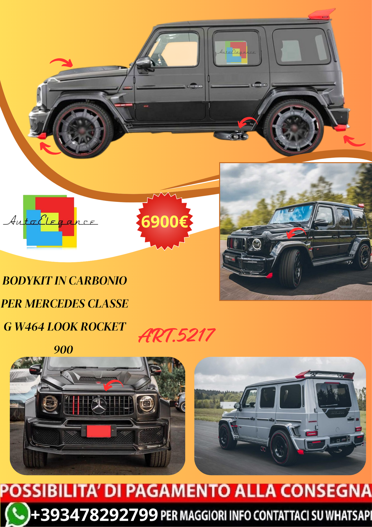 💫ART.5217 Bodykit In Carbonio per Mercedes Classe G W464 Look Rocket 900💫