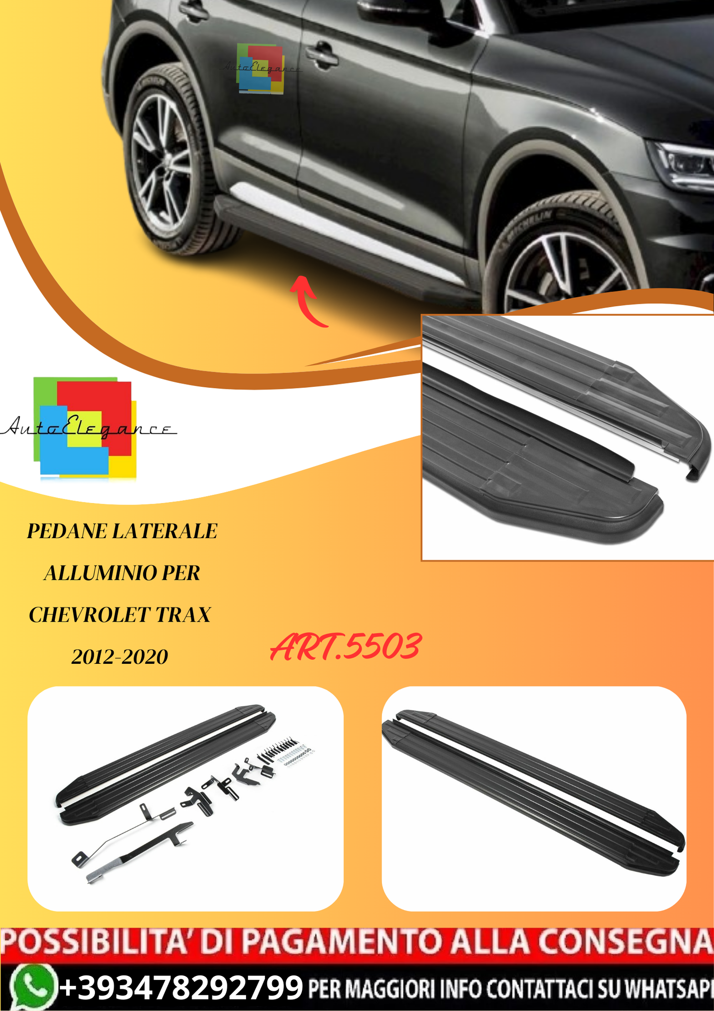 💫ART.5503 Pedane Laterale Sottoporta Alluminio Per Chevrolet Trax 2012-2020💫
