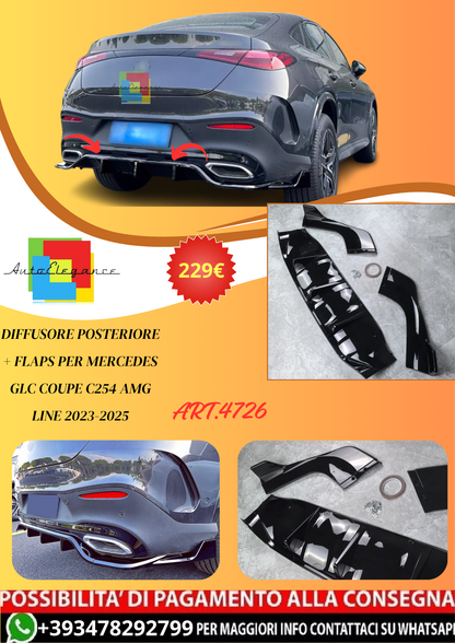 💫ART.4726 Diffusore Posteriore + Flaps per Mercedes GLC Coupe AMG Line 23-25💫