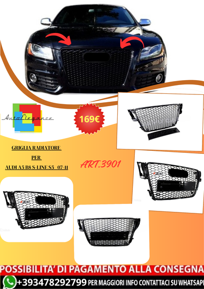 💫ART.3901 Griglia Radiatore per Audi A5 B8 S-line S5 07-11 (nero lucido)💫