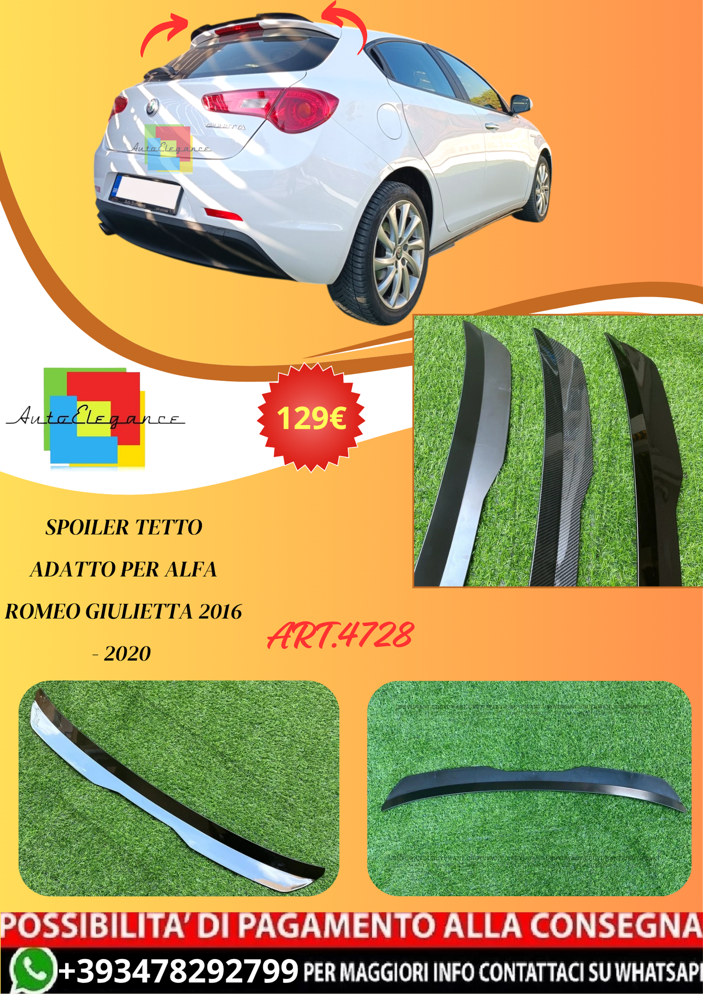 💫ART.4728 Spoiler Tetto adatto per Alfa Romeo Giulietta 2016- 2020 💫