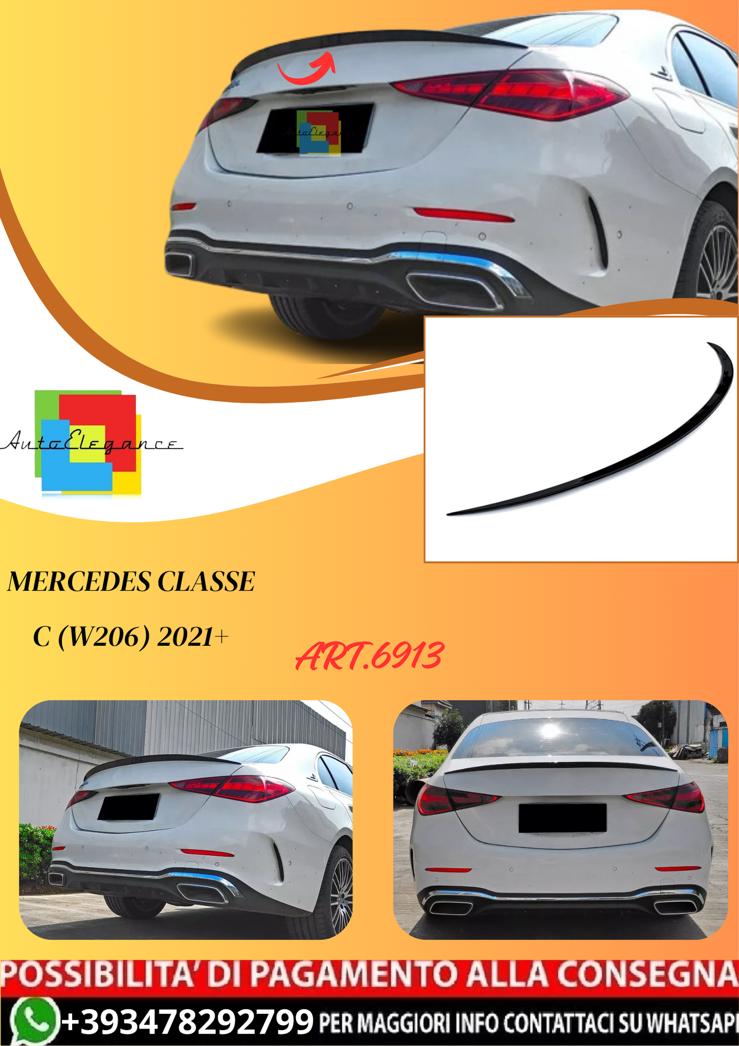 💫ART.6913 Spoiler Posteriore C43 Look per Mercedes Classe C (W206) 2021+💫