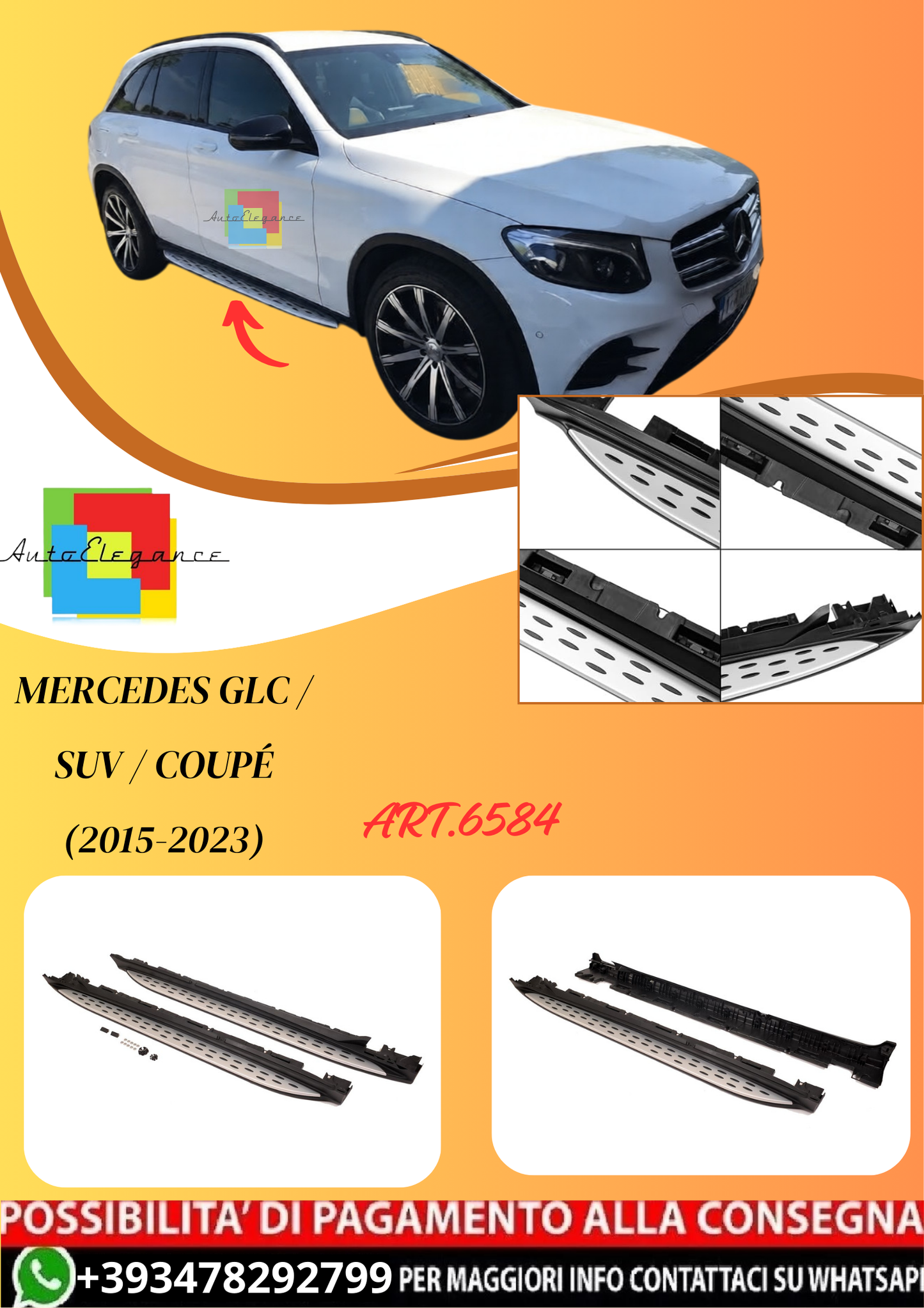 💫ART.6584 Pedane Laterali in alluminio per Mercedes GLC / SUV / Coupé 15-23💫