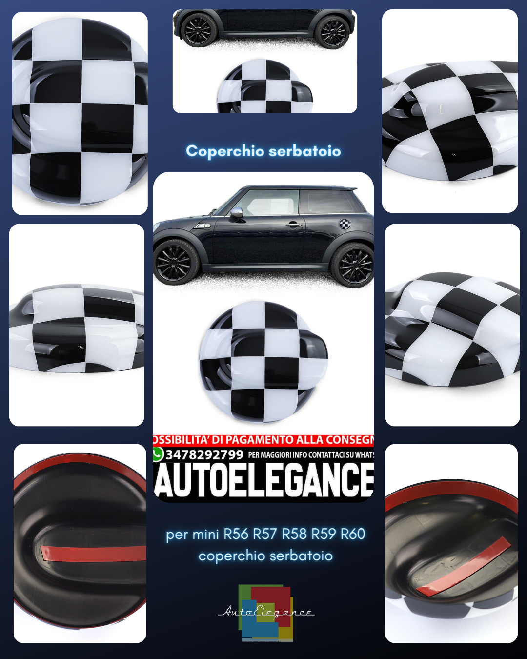 Coperchio serbatoio nero bianco per mini R56 R57 R58 R59 R60- AUTOELEGANCERICAMBI