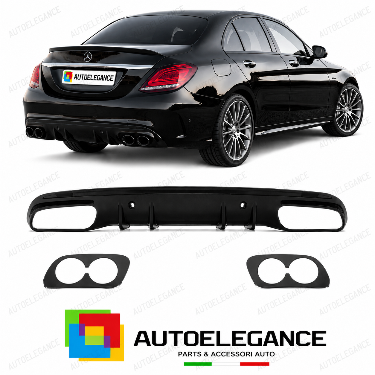 DIFFUSORE MERCEDES W205 SEDAN 14-21 LOOK AMG C43 NERO
