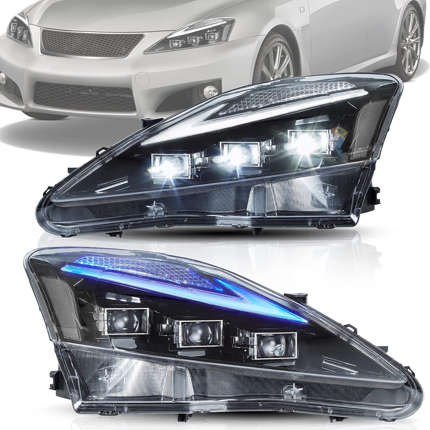 Fari a LED per Lexus IS250/IS250C IS350/IS350C IS220d 2006-2012 ISF 2008-2014 con animazione e respirazione blu