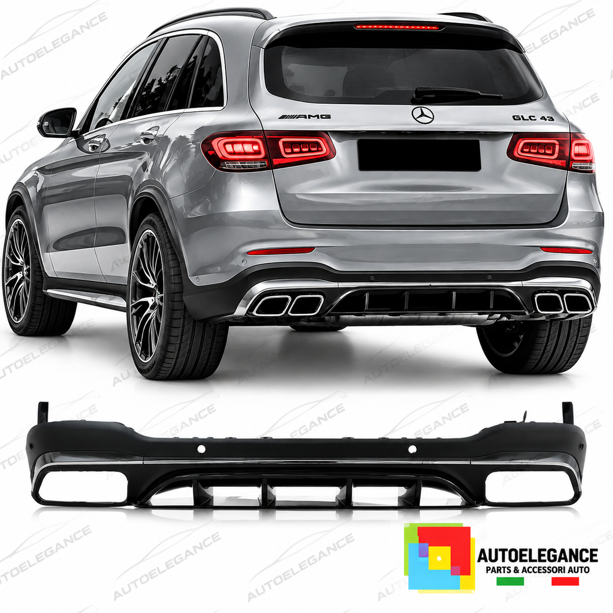 DIFFUSORE ADATTO PER MERCEDES GLC X253 SUV 15-22 LOOK AMG GLC63 ARGENTO