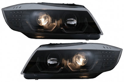 ✔️Fari 3D LED Angel Eyes adatti per BMW Serie 3 E90 E91 2005-2008 LHD Nero