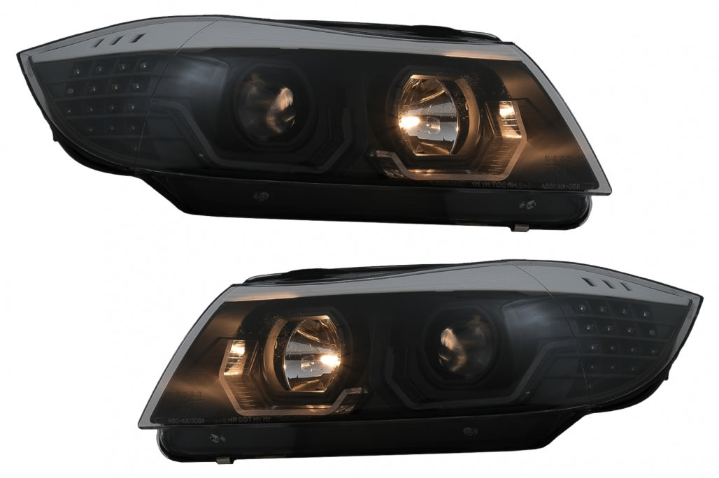 ⭐Fari Angel Eyes a LED 3D adatti per BMW Serie 3 E90 E91 Touring 05-08 LHD Nero⭐