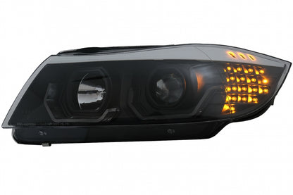 ✔️Fari 3D LED Angel Eyes adatti per BMW Serie 3 E90 E91 2005-2008 LHD Nero