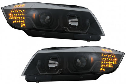 ✔️Fari 3D LED Angel Eyes adatti per BMW Serie 3 E90 E91 2005-2008 LHD Nero