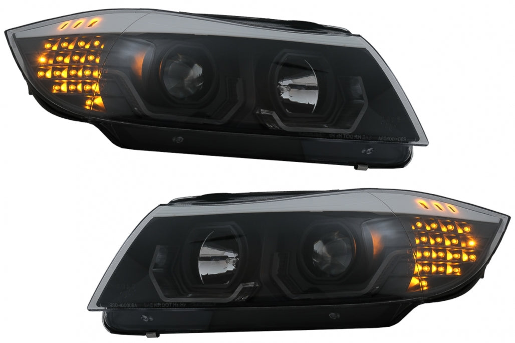 ⭐Fari Angel Eyes a LED 3D adatti per BMW Serie 3 E90 E91 Touring 05-08 LHD Nero⭐