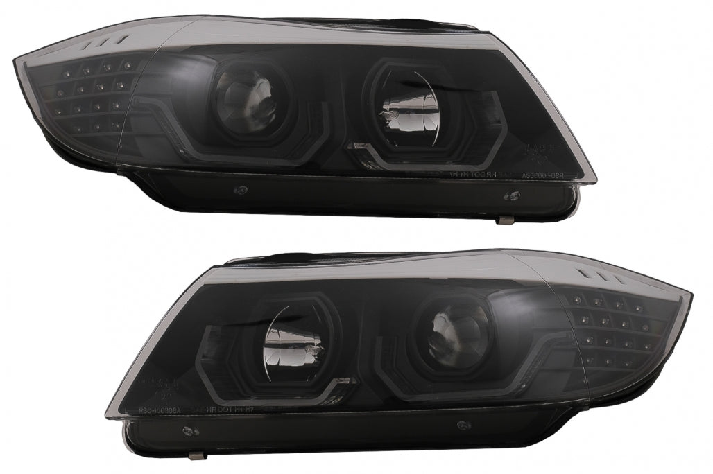 ✔️Fari 3D LED Angel Eyes adatti per BMW Serie 3 E90 E91 2005-2008 LHD Nero