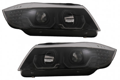 ⭐Fari Angel Eyes a LED 3D adatti per BMW Serie 3 E90 E91 Touring 05-08 LHD Nero⭐