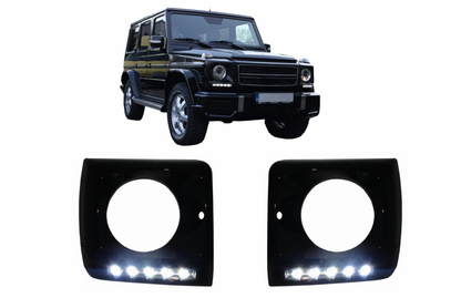 Copri fari neri con LED DRL luci di marcia diurna cromate adatte per Mercedes Classe G W463 (1989-up) G65 Design nero