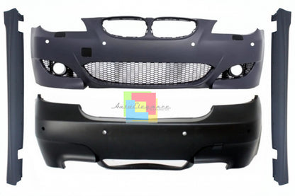 Kit carrozzeria adatto per BMW Serie 5 E60 (2003-2010) con impianto di scarico completo Twin Double Quad e laterale Minigonne M5 Design