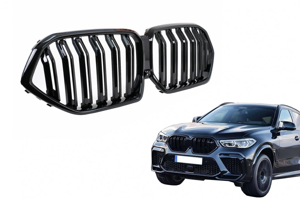 Double kidney grille suitable for BMW X6 G06 (2019–) Double Stripe M Design Piano Black