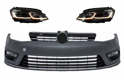 Front bumper and LED headlights suitable for VW Golf VII 7 (2013-2017) R-Line Look 