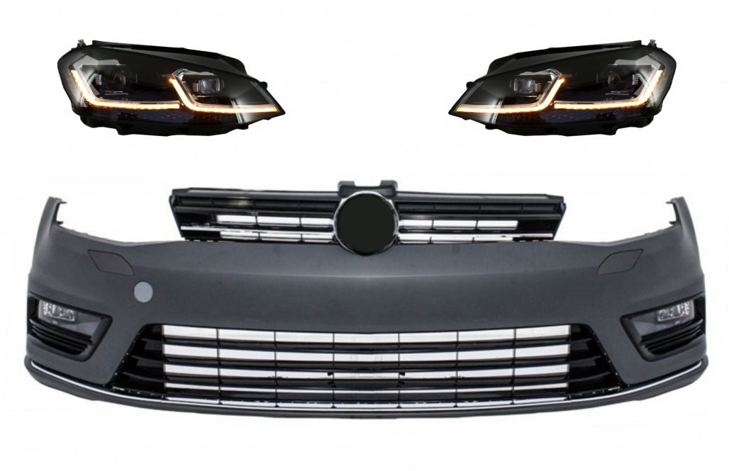 Front bumper and LED headlights suitable for VW Golf VII 7 (2013-2017) R-Line Look 