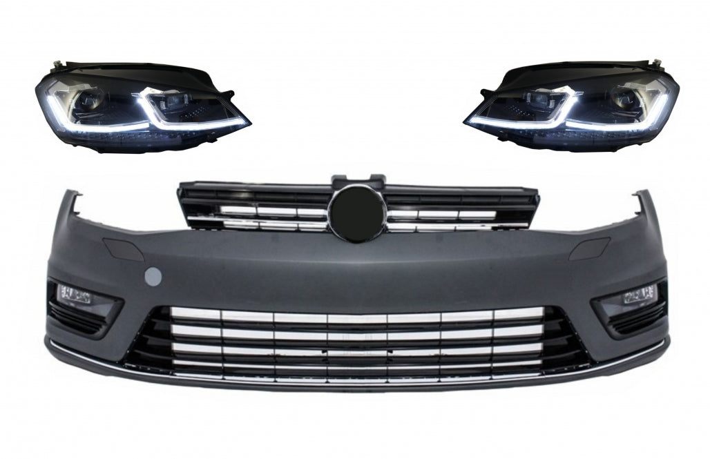 Front bumper and LED headlights suitable for VW Golf 7 VII (2012-2017)RHD Facelift 