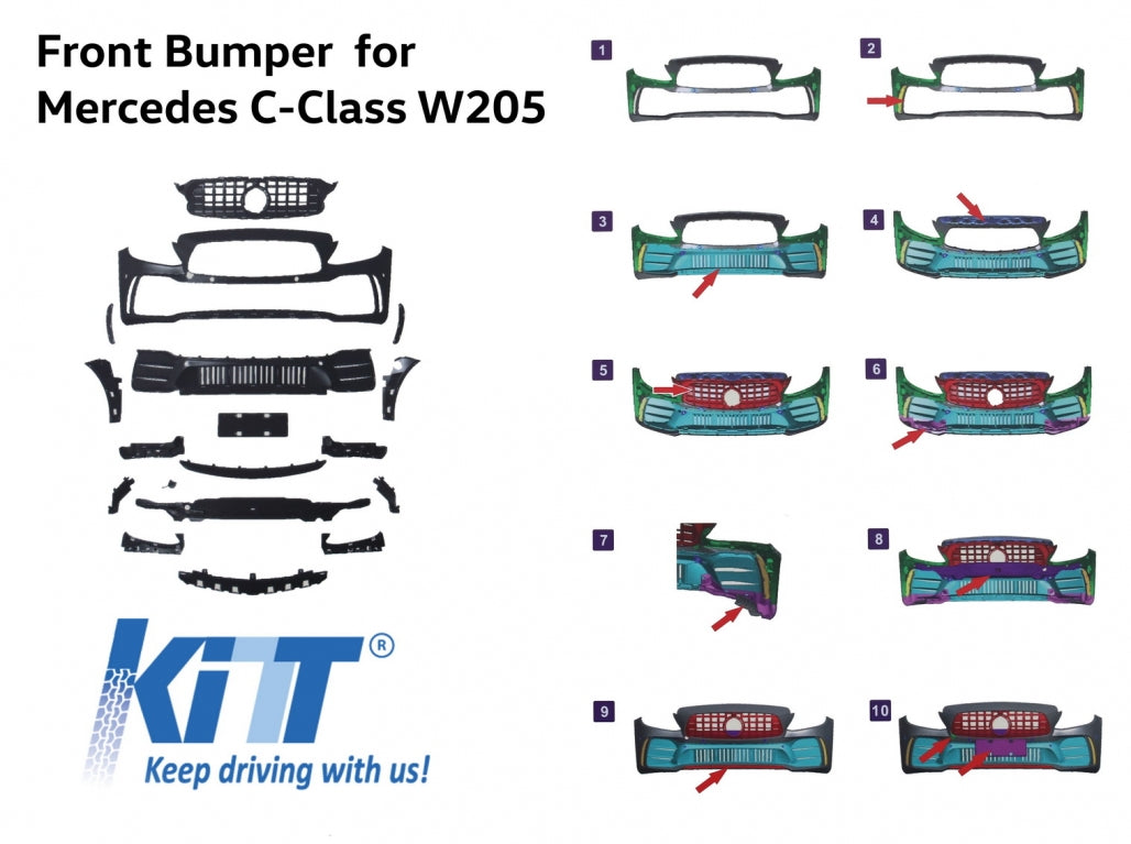 Paraurti anteriore adatto per Mercedes Classe C W205 S205 A205 C205 (2014-2020)