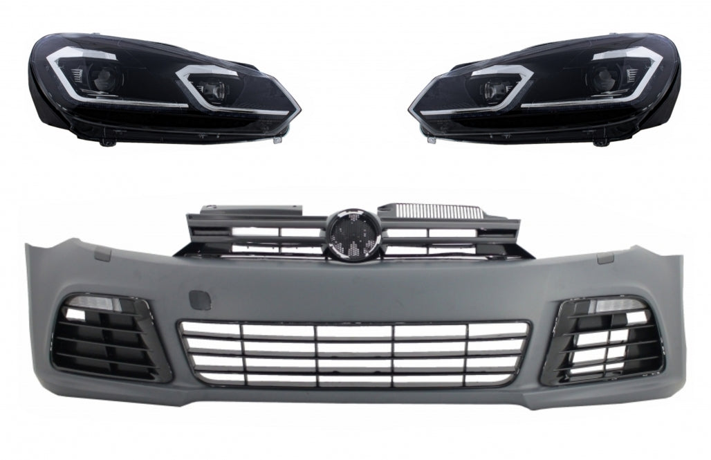 Paraurti anteriore adatto per VW Golf 6 VI (2008-2013) con fari a LED Luci di svolta sequenziali dinamiche scorrevoli R20 Look