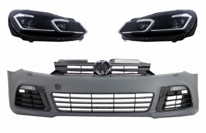 Paraurti anteriore adatto per VW Golf 6 VI (2008-2013) con fari a LED Luci di svolta sequenziali dinamiche scorrevoli R20 Look