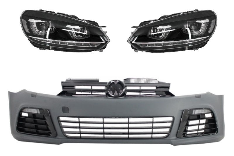 Paraurti anteriore adatto per VW Golf VI 6 (2008-2013) R20 Look con fari 3D LED