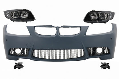 Black Front Bumper and Headlights Fits for BMW 3 Series E90 E91 Pre-LCI 2005-2008 