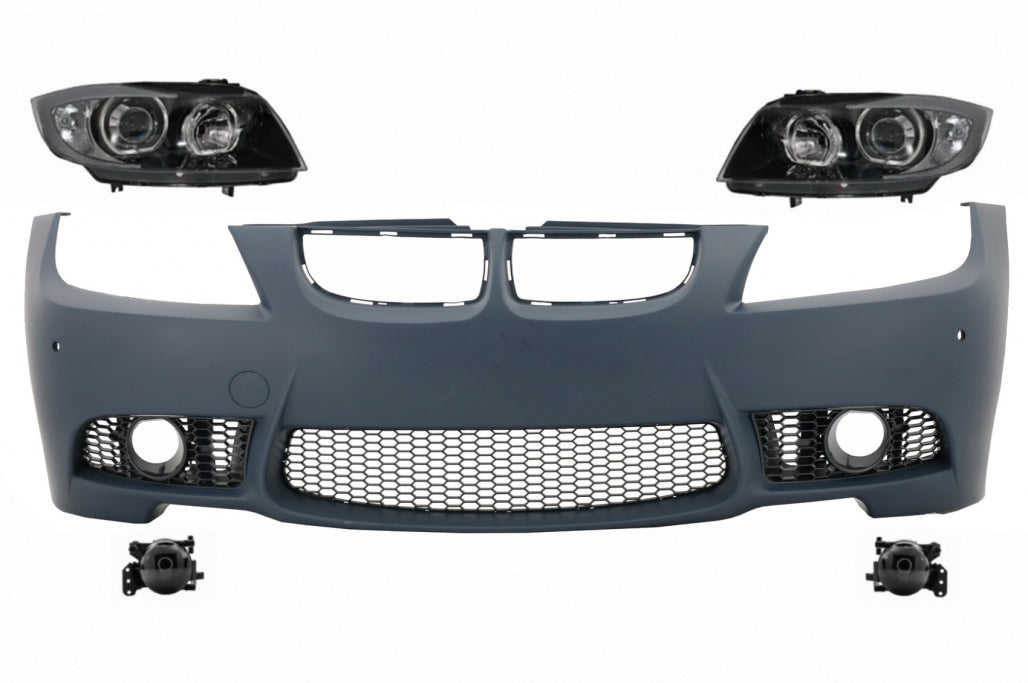Black Front Bumper and Headlights Fits for BMW 3 Series E90 E91 Pre-LCI 2005-2008 