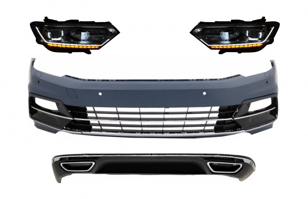 Front and rear bumper with headlights and diffuser suitable for VW Passat B8 3G 
