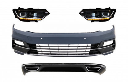 Front and rear bumper with headlights and diffuser suitable for VW Passat B8 3G 