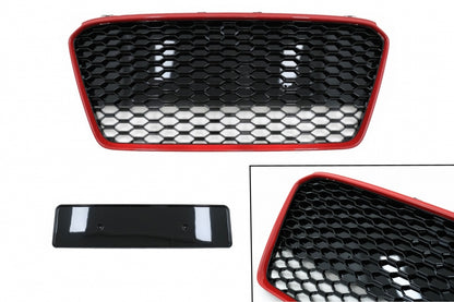 Griglia anteriore adatta per Audi R8 42 1st Generation Facelift (2013-2015) RS Design Nero Lucido Rosso