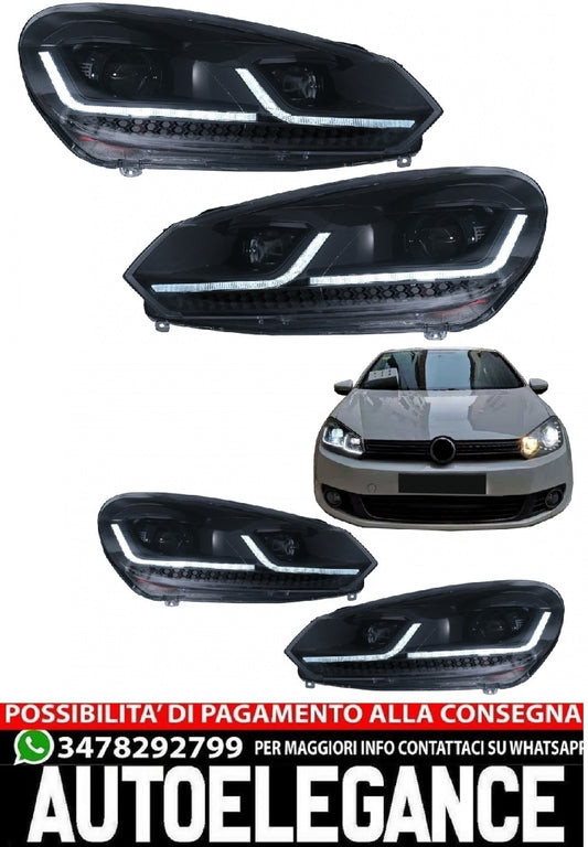 Fari a LED adatti per VW Golf 6 (2008-2013) con Facelift G7.5 Look Black Flowing