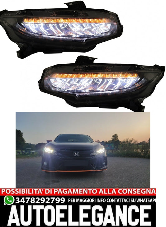 Fari Full LED adatti per Honda Civic Mk10 (FC/FK) (2016-UP) Berlina & Hatchback con luci di svolta dinamiche sequenziali