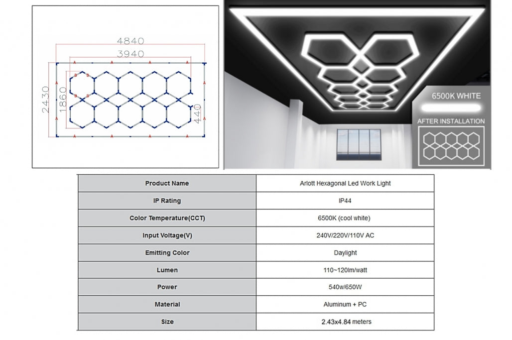 🔆🌟Sistema di illuminazione a soffitto Hexagon HoneyComb 3,94 x 1,86 m🌟🔆